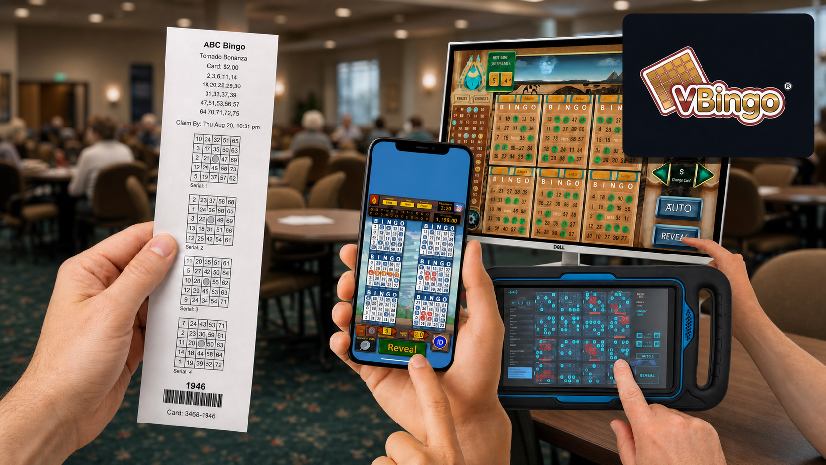 Tornado paper cards and game presentations on player devices